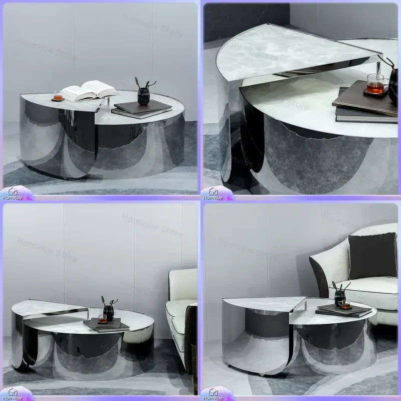 Modern Round Coffee Table with Tempered Glass Top and Marble Steel Base Rotating White Tabletop 100cm Diameter Living Room