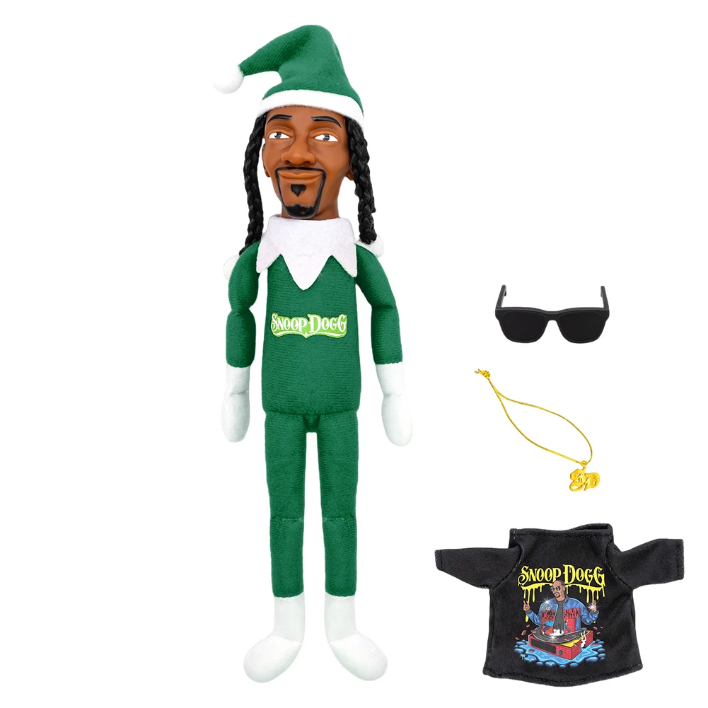 Snoop Dogg Snoop on a Stoop Christmas Elf Doll 2024 Christmas Decorations Plush Toys Including T-Shirt, Sunglasses and Necklace