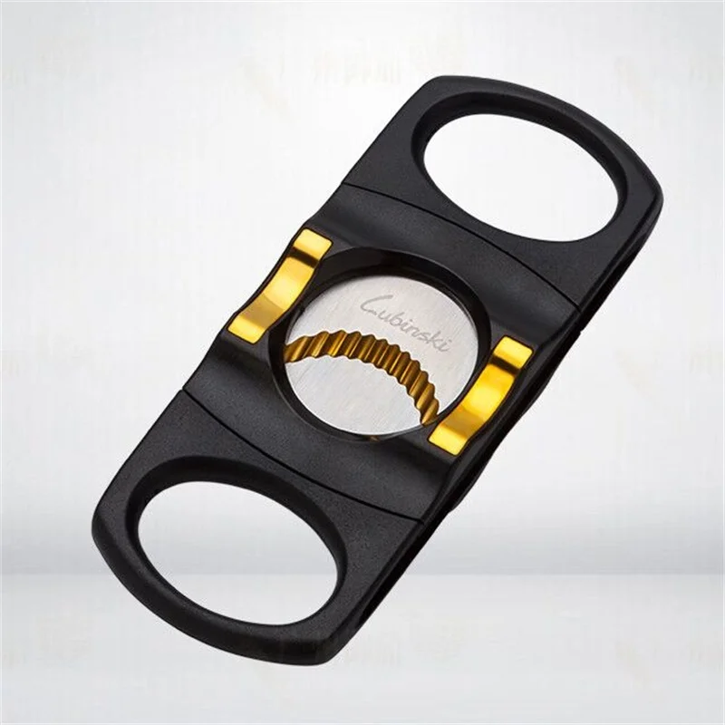 LUBINSKI Cigar accessory Metal Cigar Cutter Golden Pocket Cigar Guillotine With Holder Stand Gift Box CT-012