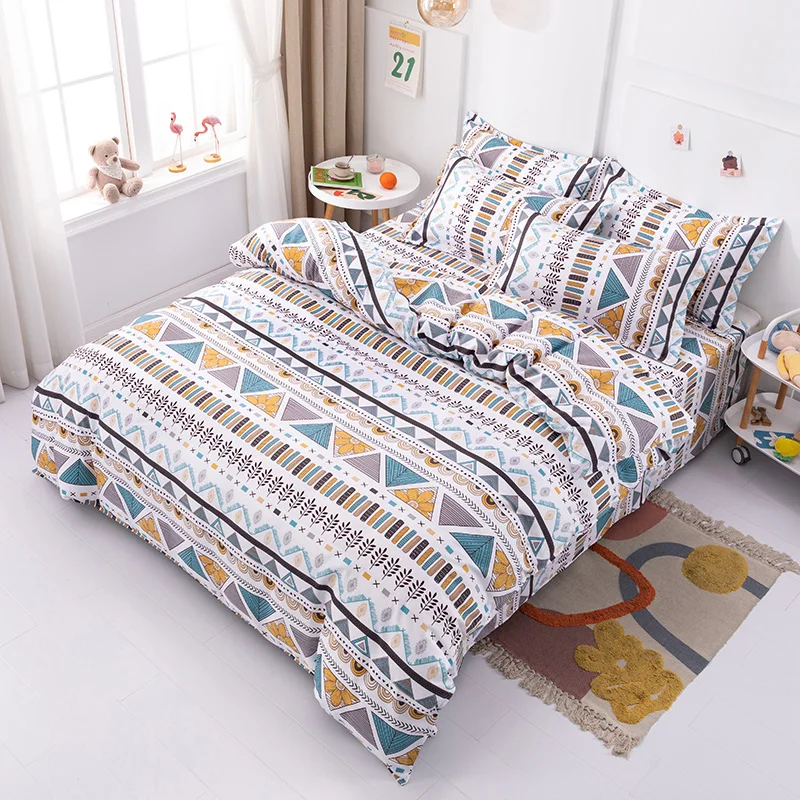 Boho Geometric Duvet Cover Queen Size - 3 Piece Farmhouse Aztec Stripe Pattern Print Microfiber Comforter Cover Soft Bedding Set