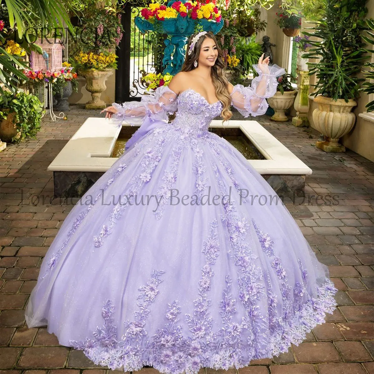 

Luxury Sweetheart Blue Quinceanera Dress 2024 Lace Party Gown Appliques Bow Off The Shoulder For 16 Years Vestidos De XV Anos