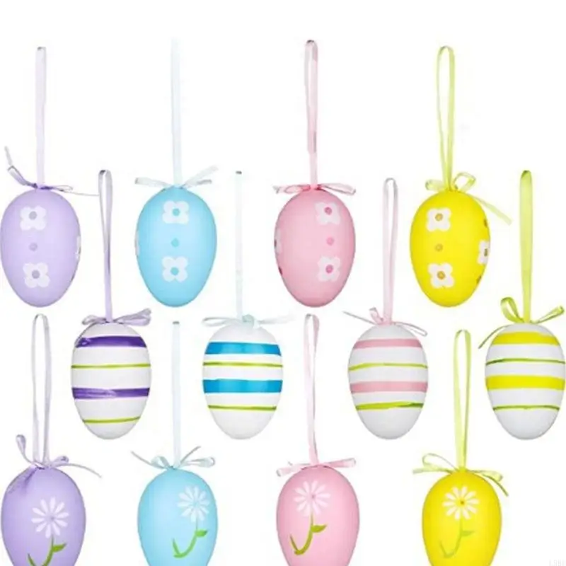 L9BE 12Pcs Easter Colorful Eggs Handmade Art Ornament Decorative Crafts Supplies
