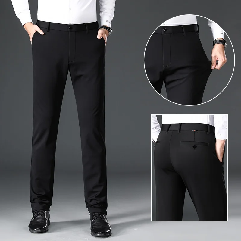 2024 Summer Casual Pants Men's Slim Fit Business Elastic Jogging Straight Leg Pants Korean Black Grey Blue Pants Men's