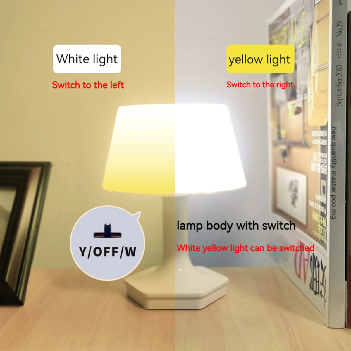 Simple LED Rechargeable Table Lamp Two Colors Switch Bedside USB Desk Light Eye Care For Bedroom Reading Decoration Night Light