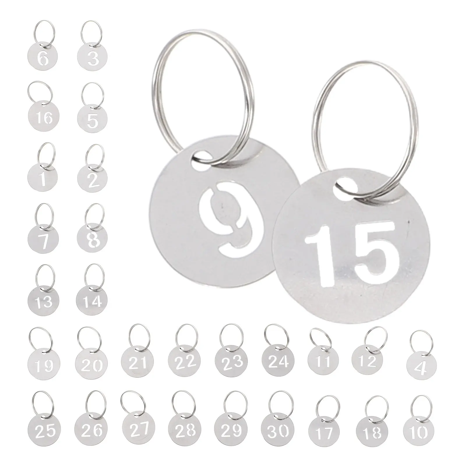 30Pcs Numbered Id Tags Stainless Steel Round Key Labels Multipurpose Key Identifier Tag for Travel Luggage Office