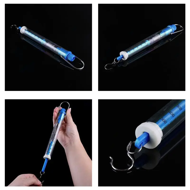 Blue 500g/5N Hanging Spring Scale Transparent Plastic Dynamometer for Science Experiments Convenient to Drop Shipping