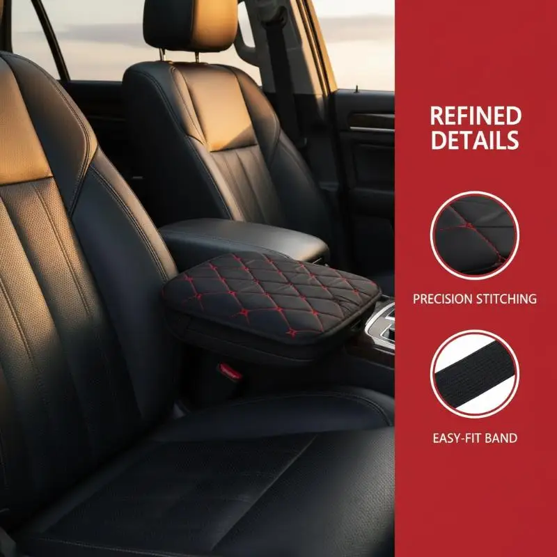 Car Leather Armrest Mat Scratch Proof Waterproof Easy Install Auto Console Cushion for Long Road Trip Family Travel