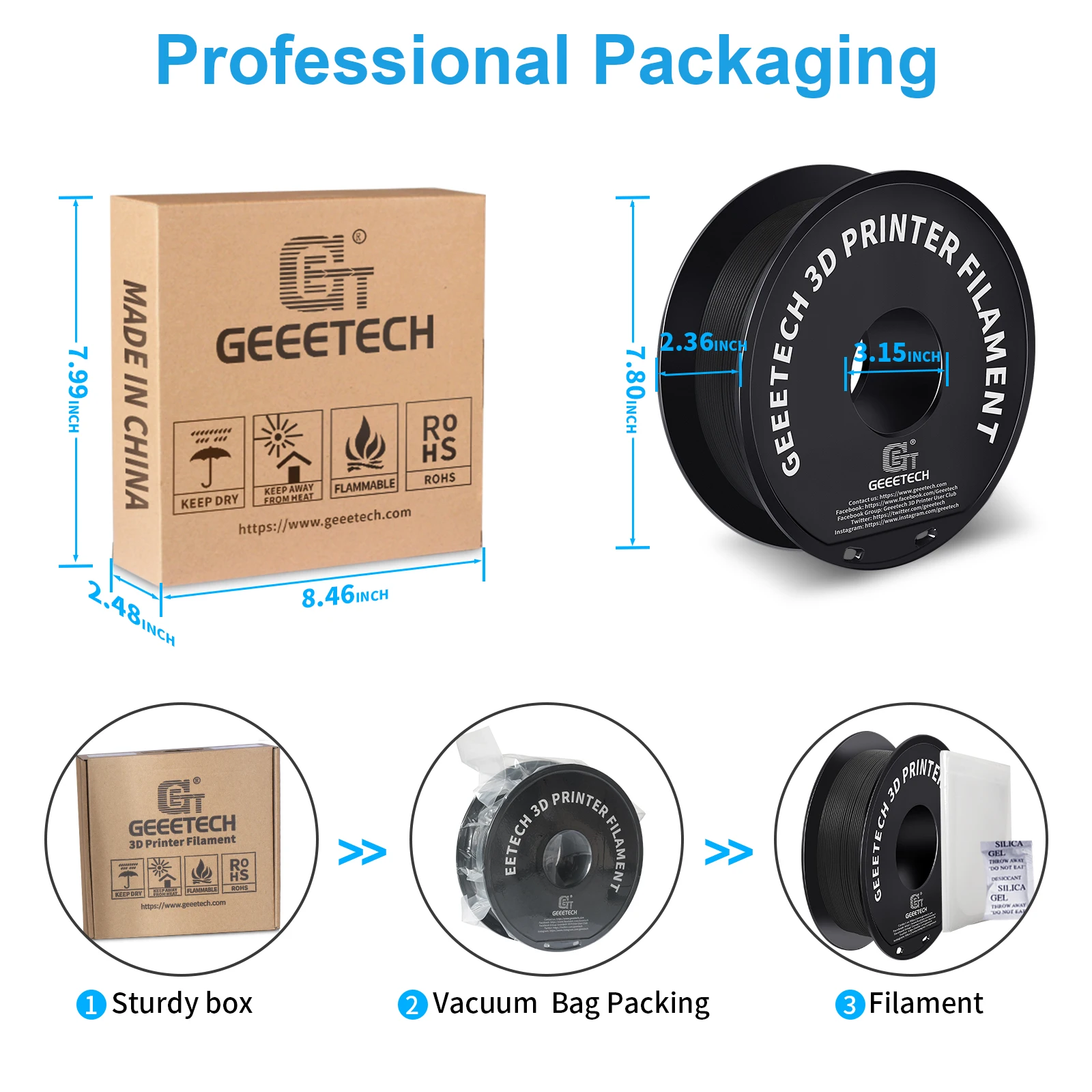 Geeetech 5kg Matowy Filament PLA 1.75mm, Materiał do drukarki 3D kwas poliłactowy, matowa tekstura, Pakowanie próżniowe — zdjęcie produktu 5