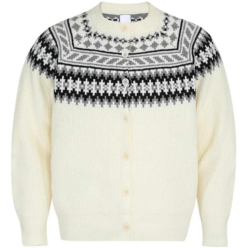 

Мужской кардиган с геометрическим узором Fair Isle, рождественский вязаный свитер, осенне-зимний узорчатый свитер с круглым воротом, кардиган на пуговицах, вязаный.