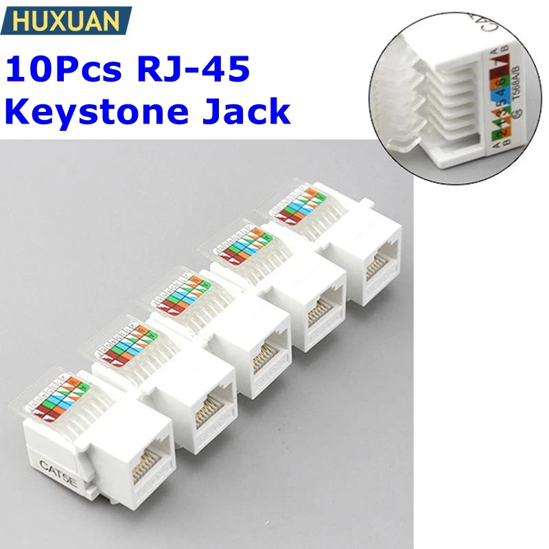 10Pcs RJ45 CAT5e Ethernet Network Keystone JackClip Module Wall Plug Connector Wholesale