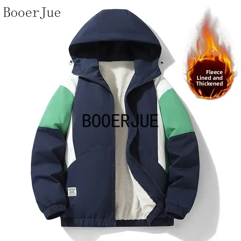 Men's Thickened Fleece Lined Cotton Jacket Baseball Collar Removable Cap Heat Retention Warm Casual Outerwear Autumn Cycling