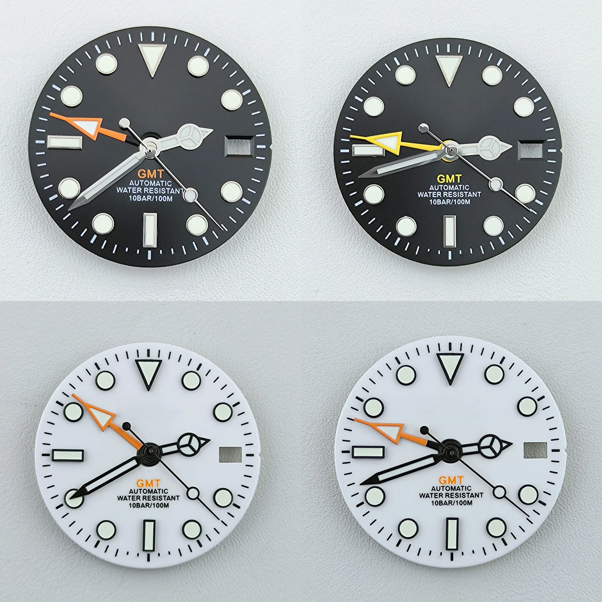 NH34 Dial Pointers Four Hands Green Luminous Watch Dial Face for GMT NH35 NH34 Movement Mod Dials Replacement Watch Parts