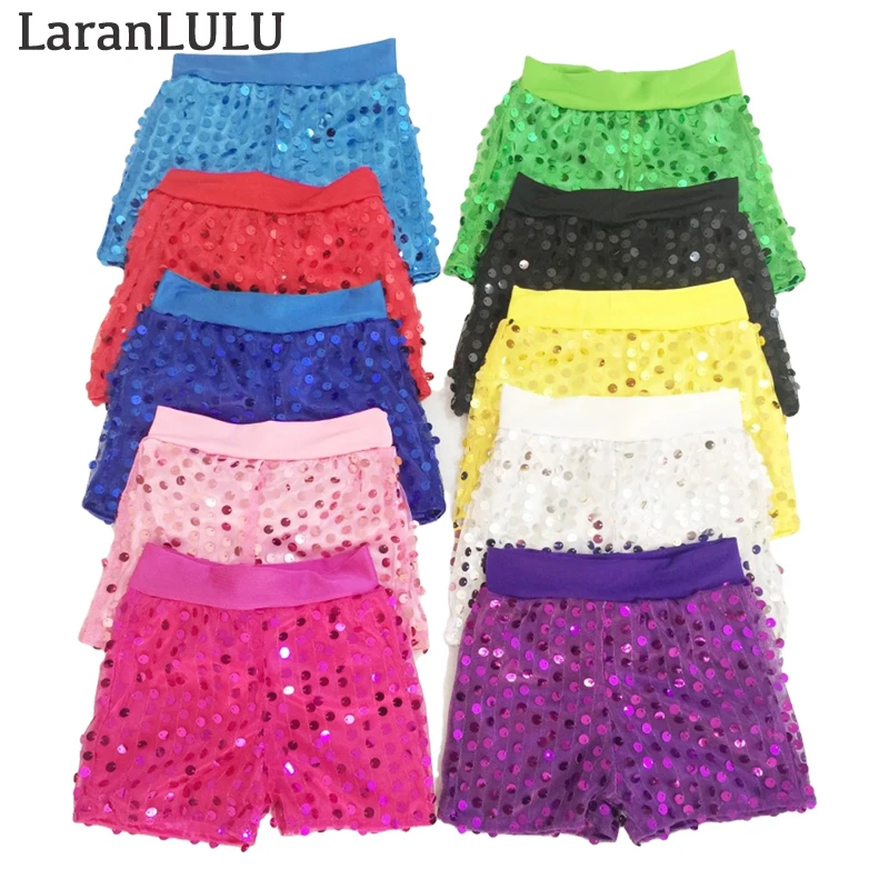 Kids Elastic High Waist Shorts Sequins Hip Hop Dance Shorts for Girls Shorts Toddler Stage Costume Clothes Shiny Sparkle Jazz