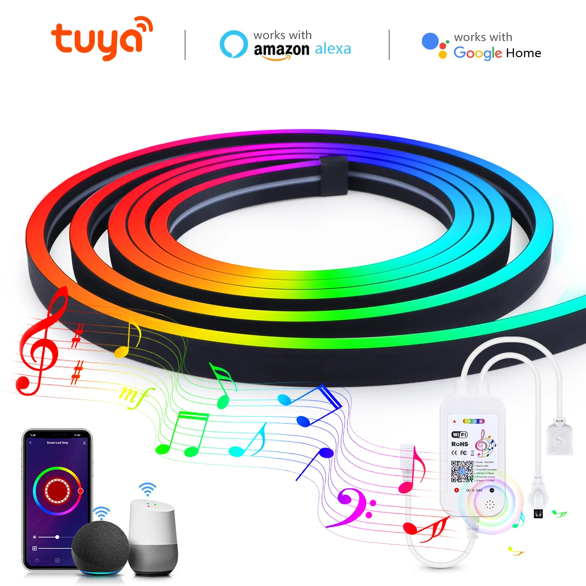 Tuya Smart LED Neon Light Strip 12V Black Silica Gel Tube RGB APP Neon Lamp Tape For Home Room Christmas Decor