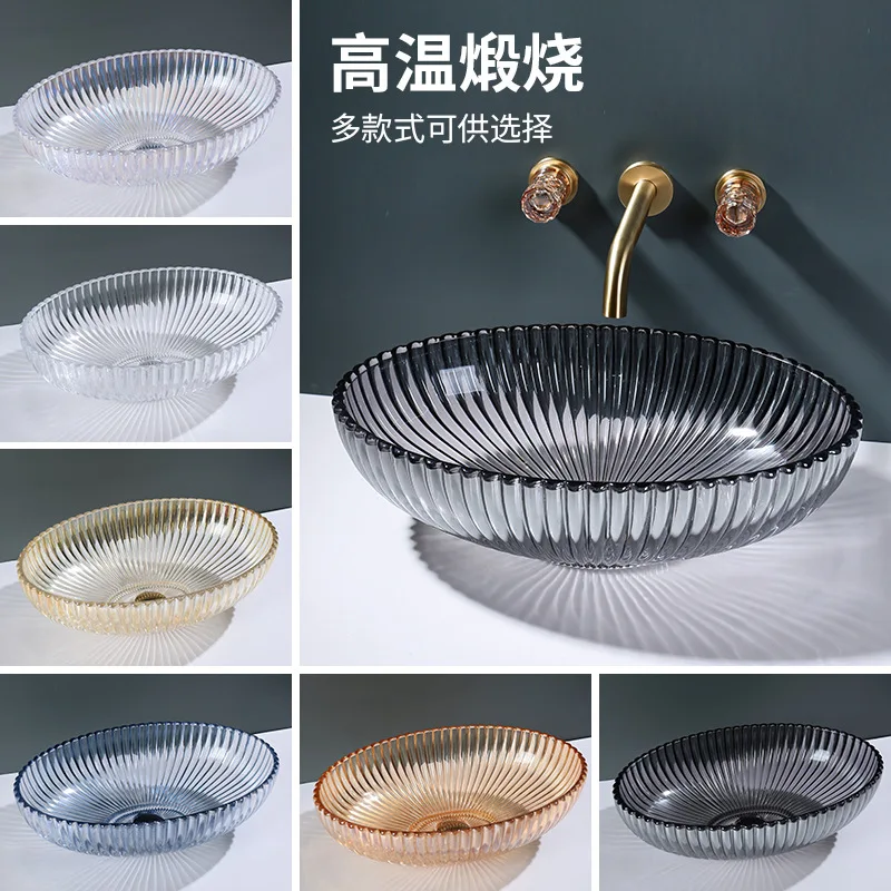 Crystal glass washbasin washbasin light luxury large size countertop household bathroom washbasin hotel mess