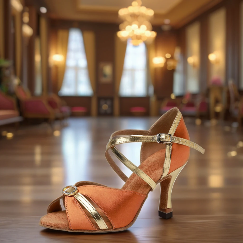 

New Classical Dance Shoes Women 7cm Heel Latin Salsa Dance Shoes Suede Sole Ballroom Latin Shoes for Club Party Dancing PU Shoes