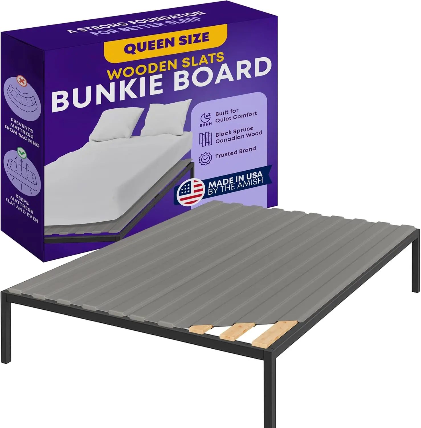 

Wooden Queen Bed Slats for Support Under Mattress with Cover – Replacement Wood Slats for Queen Size Bed Frame – Under Mattress