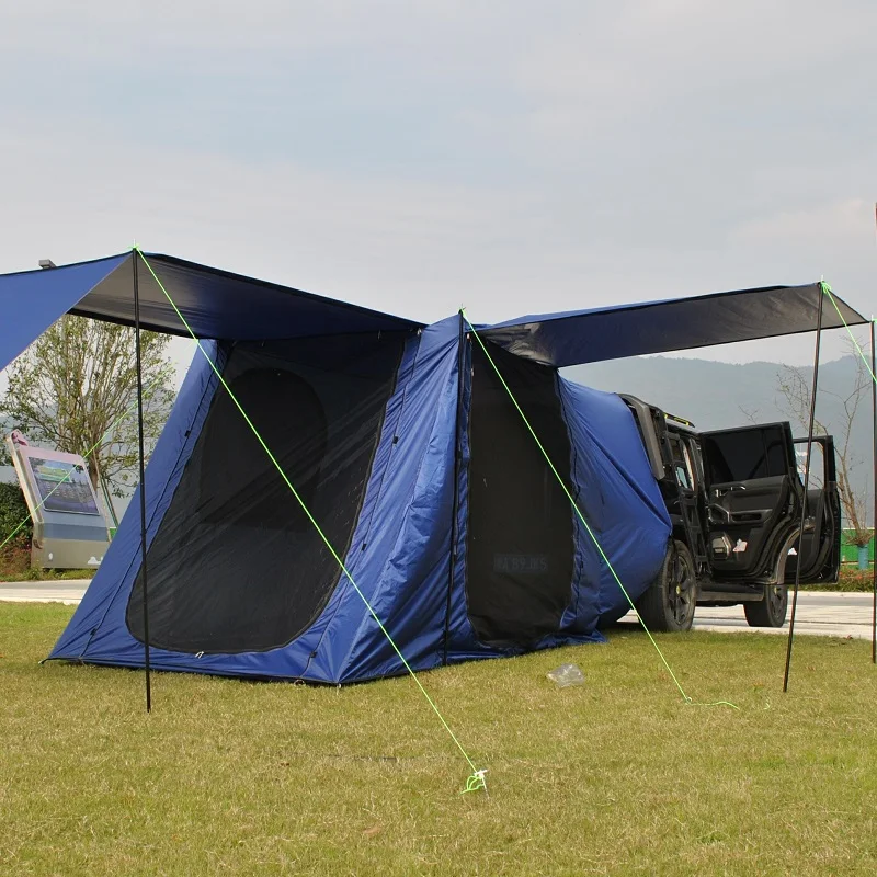 Tailgate Tent SUV With 2 Mesh Doors & Mesh Window,Minivan Camping Tent With 3 Porch,5-6 Person SUV Tent Canopy (Blue)