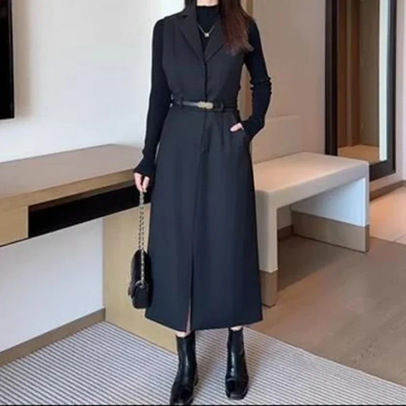 Fashion suit skirt women\'s early autumn 2024 new fashion temperament western style long sweater vest skirt two-piece suit.