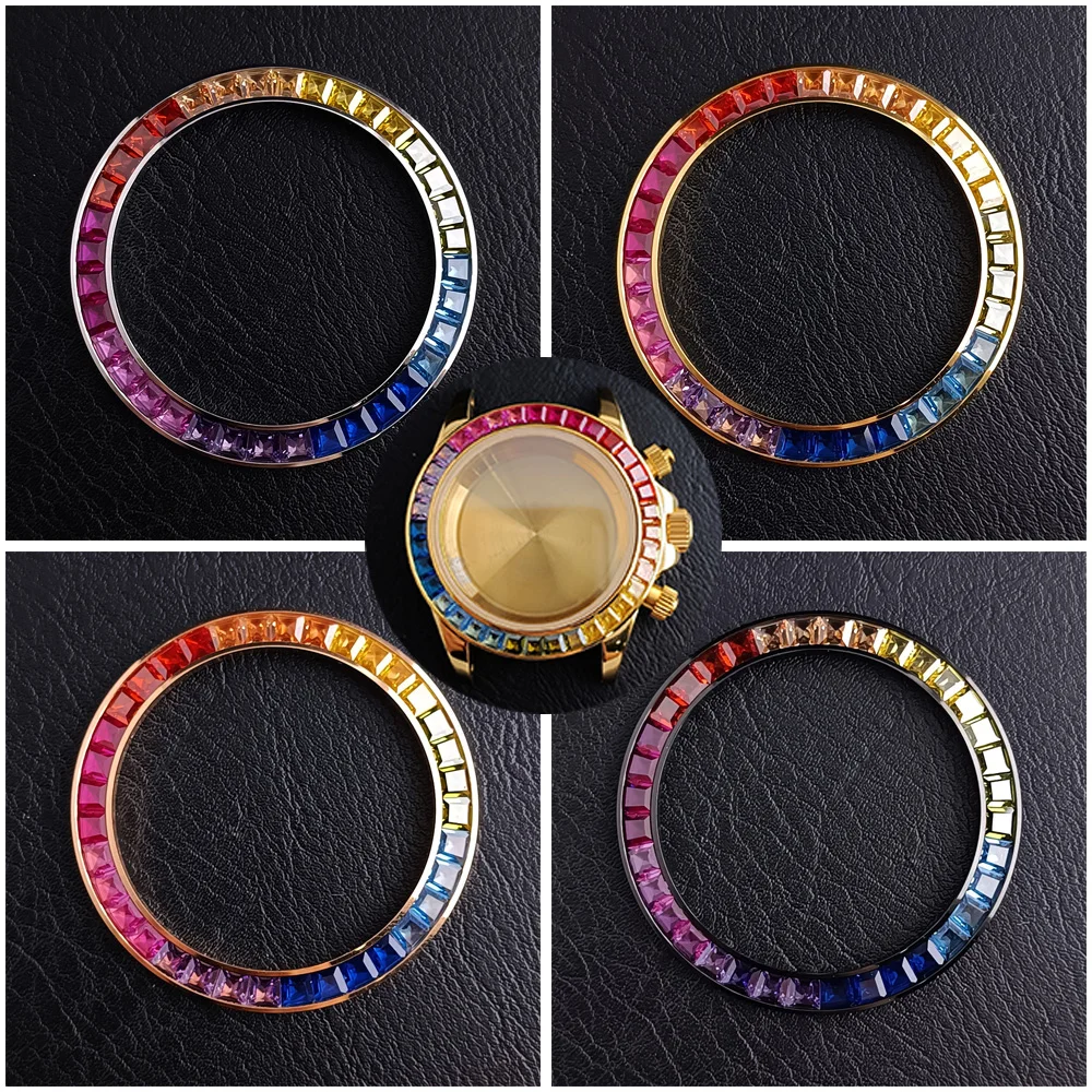 Colored diamond 39.3mm men's watch bezel, suitable for VK63 case replacement watch bezel accessories