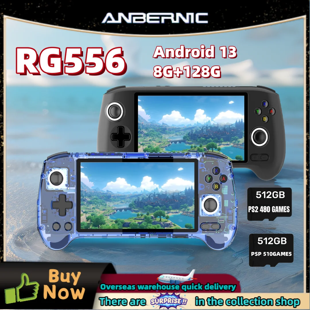 

ANBERNIC RG556 Retro Handheld Game Console 5.48 inch AMOLED Screen Android 13 8G+128G Video Player RG 556 512G PS2 PSP Games