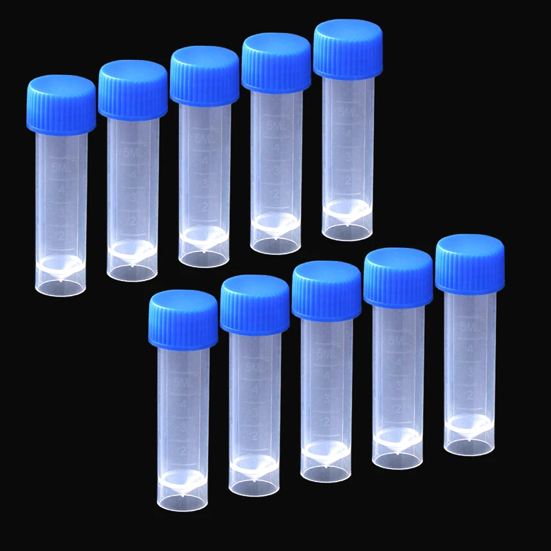 New Laboratory Chemical Plastic Test Tube Vial Sealing Cap Packaging Container Office School Chemicals 10Pieces * 5ML Laboratory