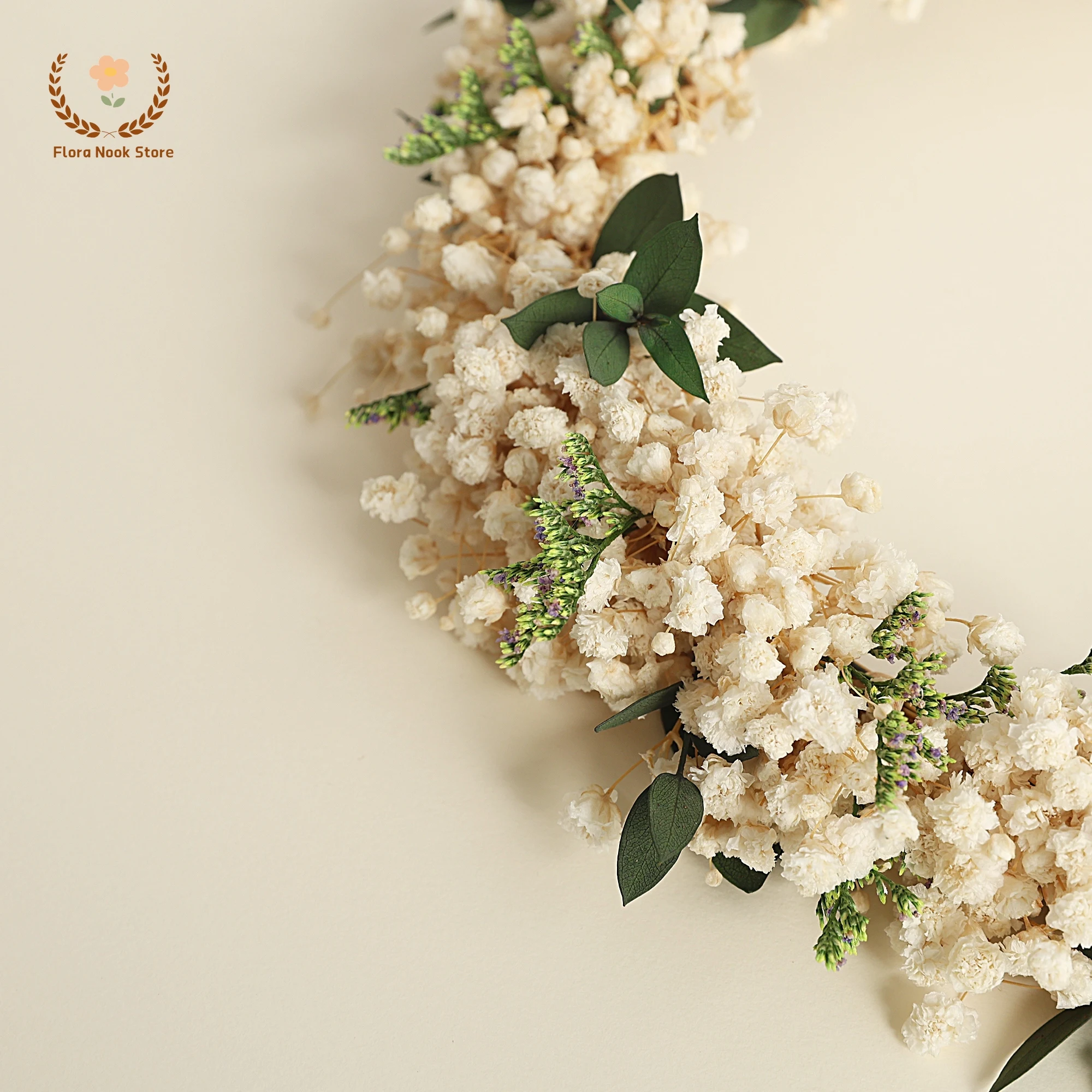 Imagen 6: Corona de aliento de bebé hecha a mano, flores secas, hojas de eucalipto, corona Gypsophila, diadema de novia, decoración de pelo de boda para niña