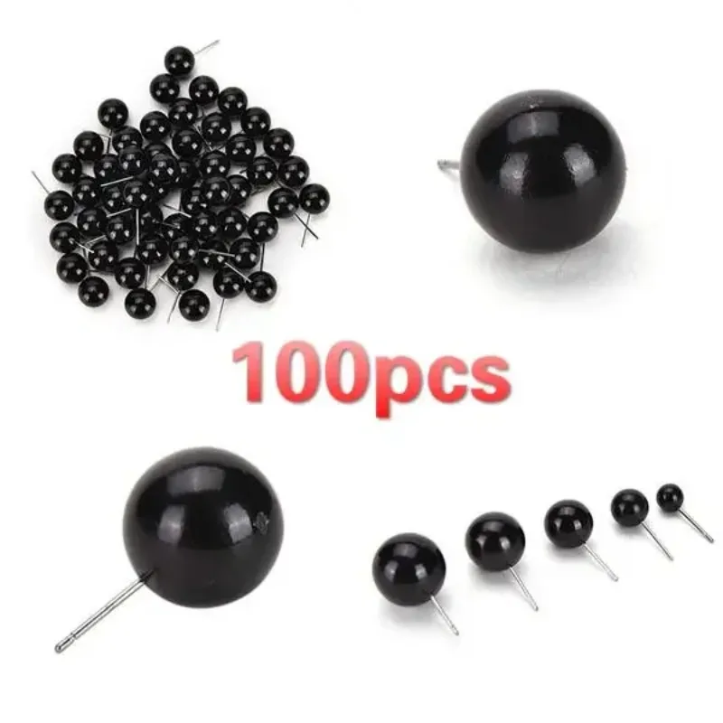 100pcs 4-14mm Black Beans Type Eyes Ball Button Diy Toys  Accessories  Needle Doll Toy  with Pin for  Felting