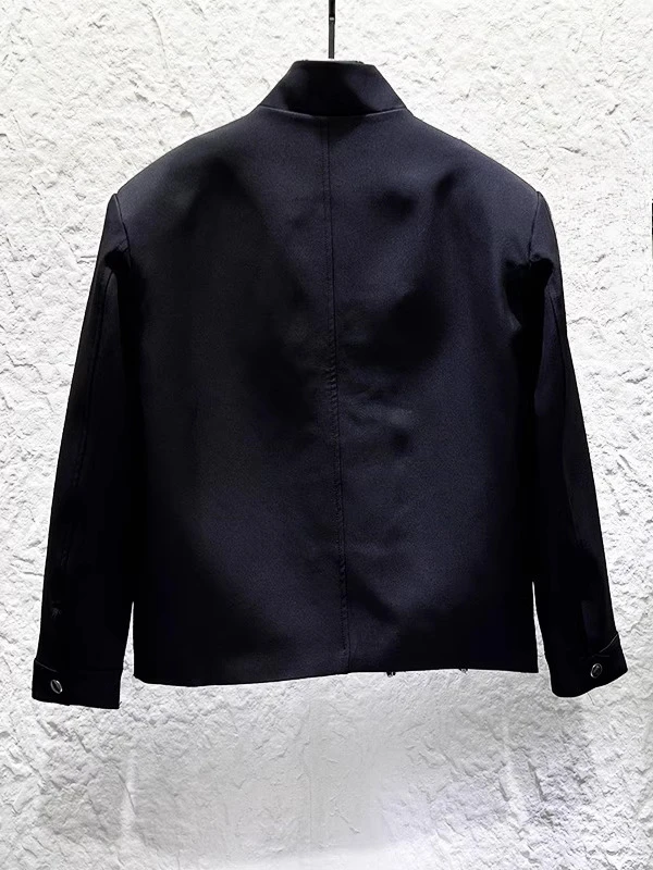 2025 Men's New Personality Contrast Color Design Zipper Stand Collar Jacket Men's Fashion Loose Versatile Splicing Denim Jackets