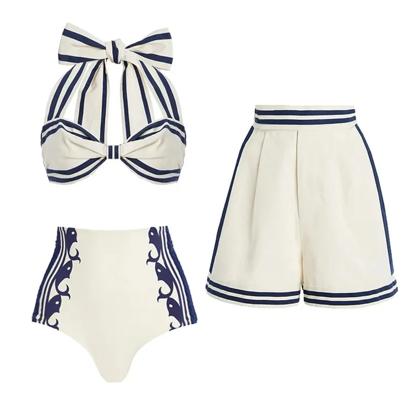 

Stylish Summer Halter One-Piece Swimsuit Set for Women Vacation Beach Swimwear Trendy Ladies Fashionable Bikini