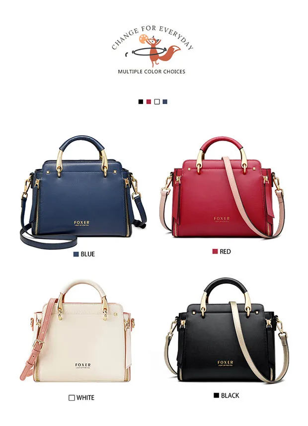 FOXER Split Leather Shoulder Bag Women Top Handle Handbag Female Large Capacity Tote Bag Simple Luxury Crossbody Purse