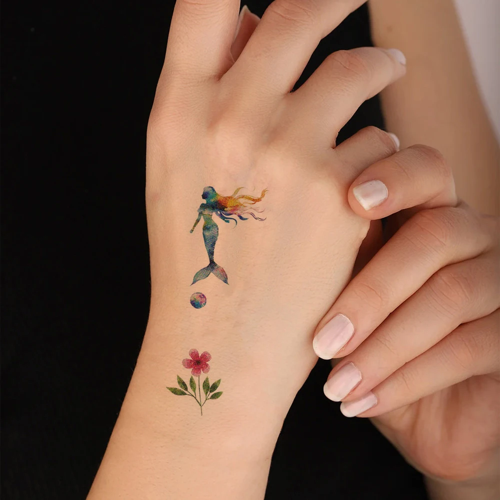 10 Sheets Glitter Butterfly Unicorn Cartoon Temporary Tattoos Mermaid Flower Fairy Tattoo Sticker for Women Girls Hand Face Body