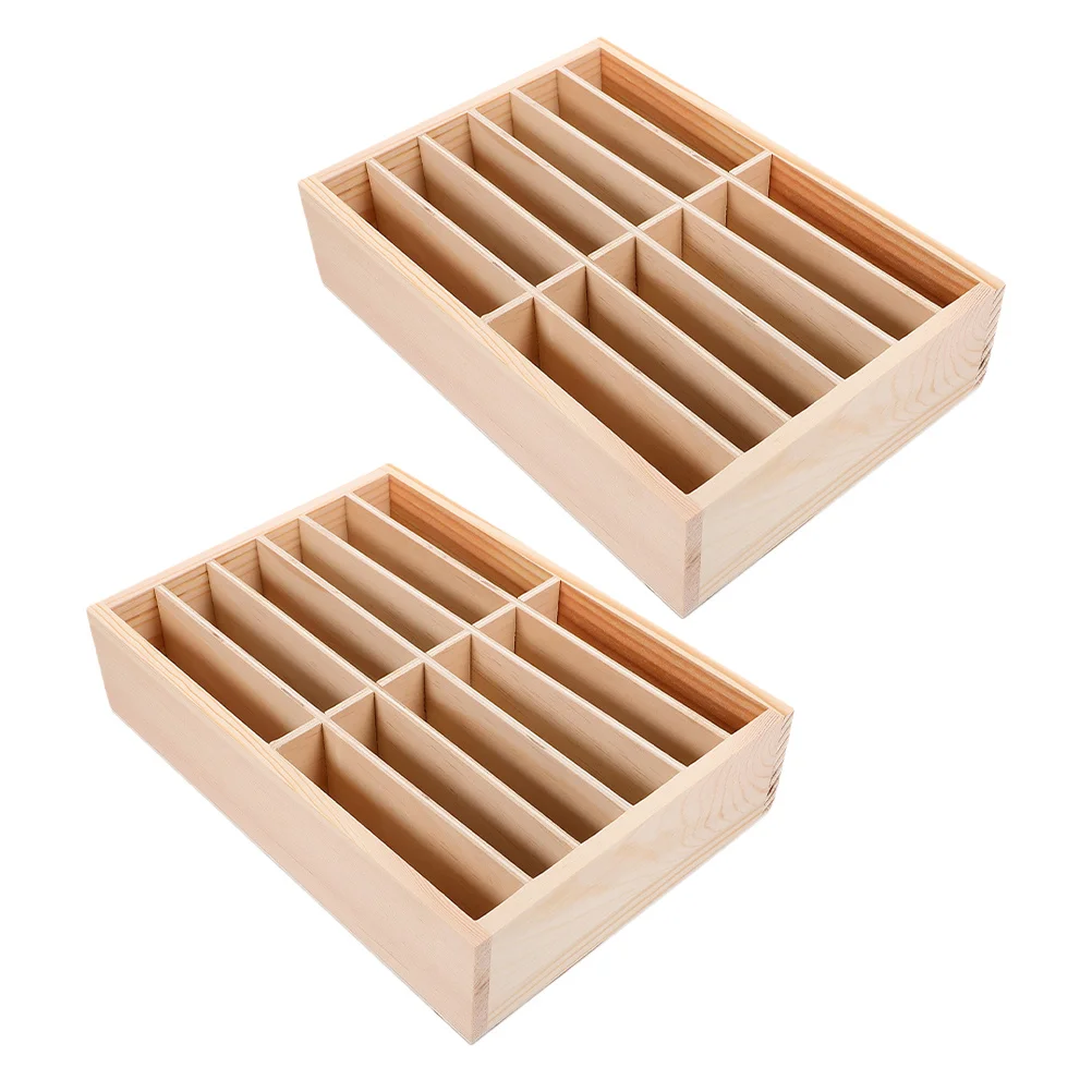 

2pcs 12 Compartment Wooden Phone Storage Box Desktop Organizer For Classroom Office School Mobile Holder Meeting Room