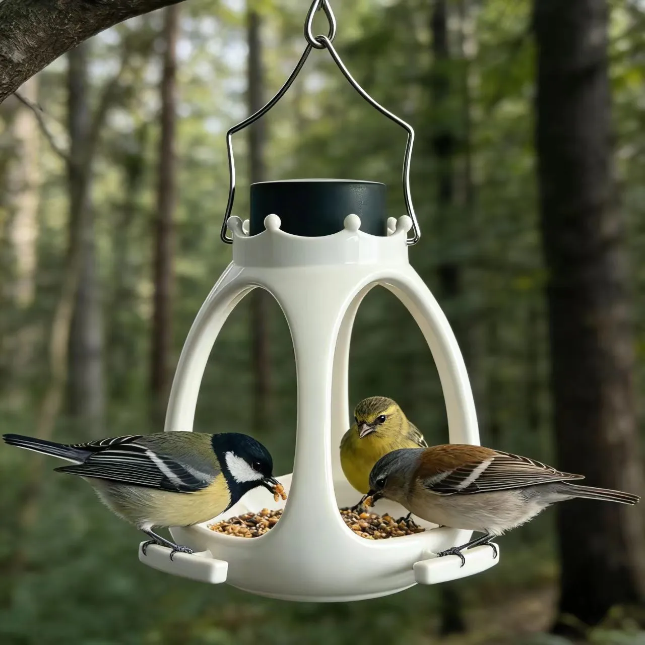 Solar Crown Bird Feeder Hanging Outdoor LED Light Waterproof for Garden Yard