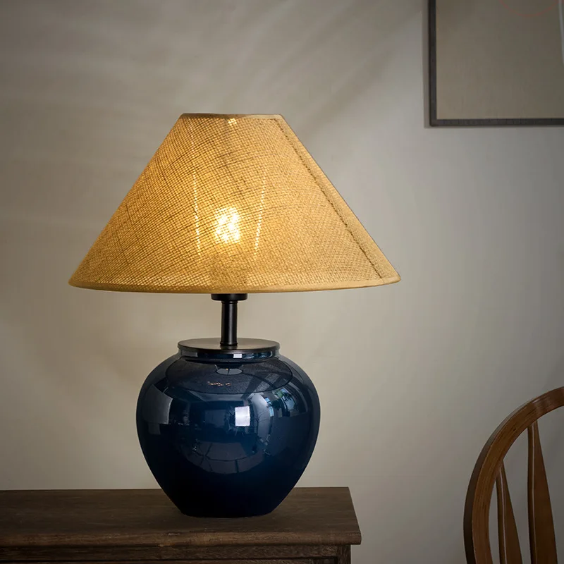SANDYHA Nordic Ceramic Floor Lamp Unique Hollow Design Modern Home Decor Bedroom Living Room Study Accent Cotton Hemp Shade