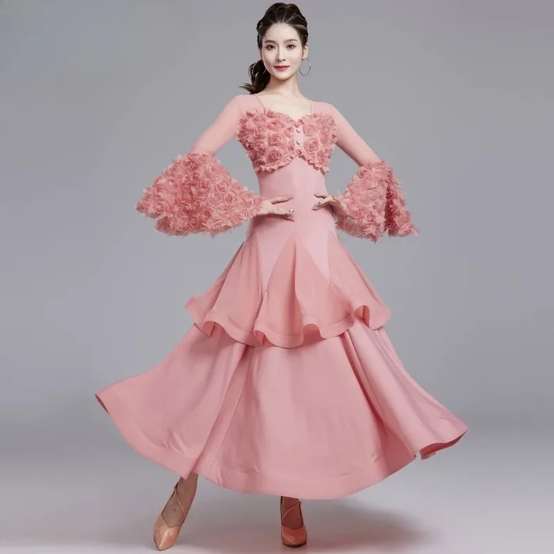 customized Modern Dance Dress National Standard Waltz Friendship Dance Professional Competition Performance 3D Flower Dress