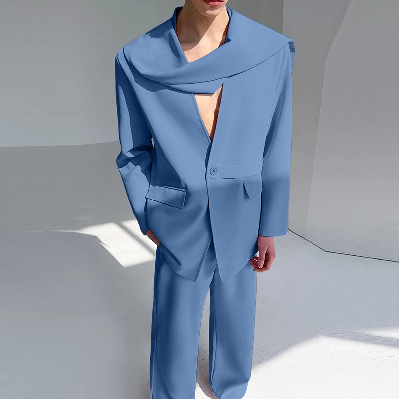 

INCERUN Men Sets Solid Color Long Sleeve Irregular Blazer & Pants Two Pieces Sets Streetwear Loose 2025 Fashion Casual Men Suits