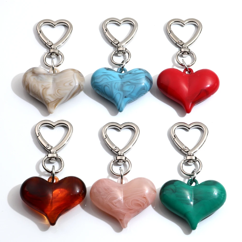 Trend Acrylic 3D Big Heart Keychains for Women Y2K Colorful Key Chain Bag Car Phone Pendant Accessories Gifts