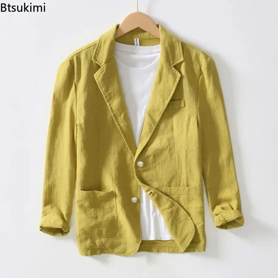 

Новая мужская повседневная рубашка-блузка из хлопка и льна на весну-осень 2026 года, свободный крой, с длинным рукавом, в стиле блейзера, для стильных мужчин