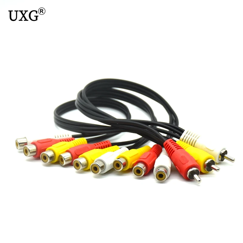 Czarny 25cm 3RCA męska wtyczka do 6RCA 9RCA rozgałęziacz wtyczek żeńskich Audio wideo AV TV DVD kabel Adapter