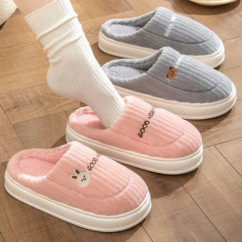 

Fuzzy Home Slipper Cloud Womens Rabbit Bear Flip Flops Winter Warm Plush Indoor House Shoes Casual Flat Funny Female Slides