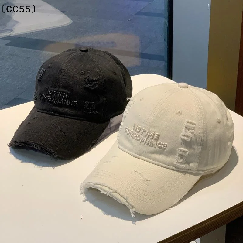 Distressed Washed Baseball Cap With Three-dimensional Embroidery, A Slim Visor Hat That Makes Your Face Look Smaller.〔CC55〕