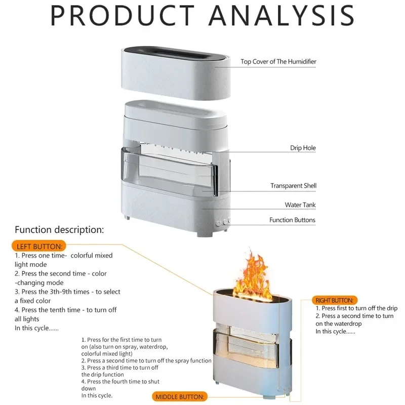 مرطب لهب مقلد جديد لقطرة المطر مع موزع عطر المطر والنار الملون متوفر بـ 7 ألوان للغرف والمكاتب