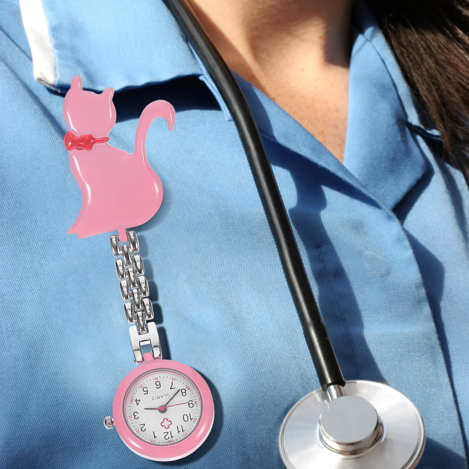 

1 pc Cute Cat Quartz Safety Clip Sturdy Hanging For Nurses Portable Lightweight Accurate Easy Clean Exquisite Workmanship