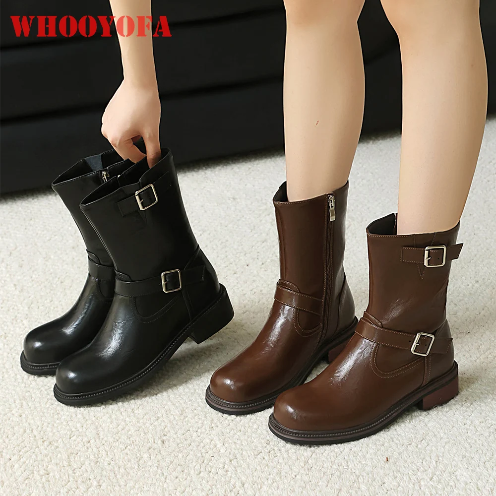 

2025 New Winter Comfortable Black Brown Women Mid Calf Riding Boots Hot Med Heel Lady Shoes Plus Big Size 10 43 47