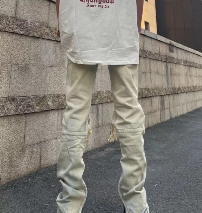 High Quality Brand Ripped Jeans Men's Summer Thin Retro Fried Street Mid-waist Straight Pants Vintage Menswear Clothing Luxury