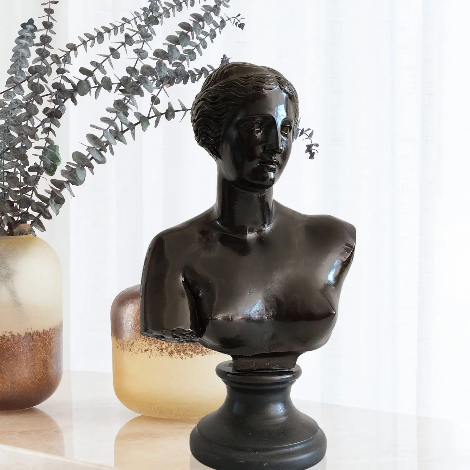 Escultura de Veno de Grecia antigua de bronce de 35cm, busto de bronce de estatua de Veno con Base de mármol para decoración del hogar, artesanía de adorno clásico