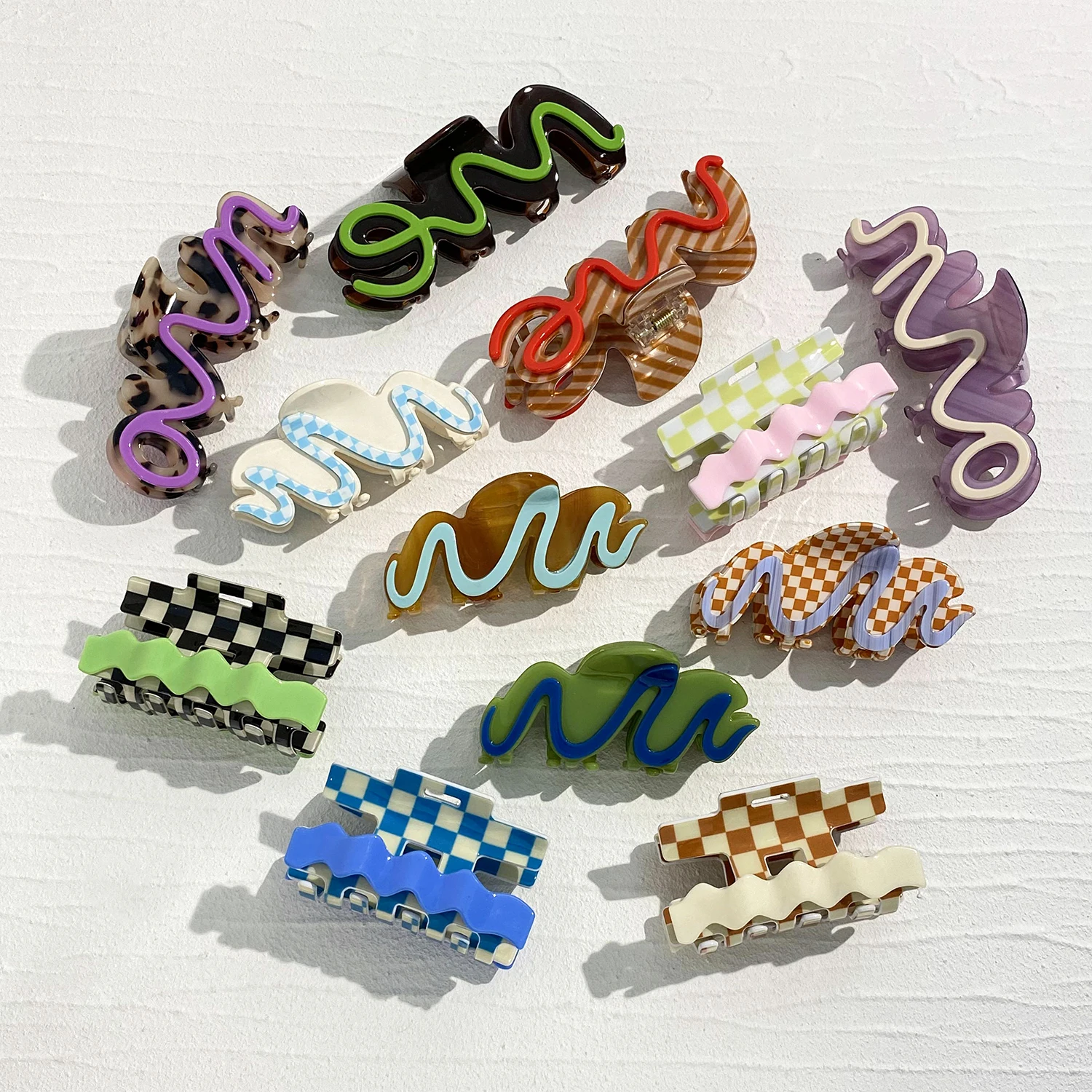 Acetate Lattice Checkerboard Irregular Geometric Big Hair Clip Claw For Women Korean Wave Barrettes Hairpin Hair Accessories