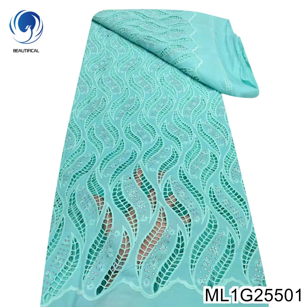 

Unique Hollow Out Design Style, Nigerian Guipure Water Soluble Cord Lace Fabric, Dazzling Rhinestone Party Dress, ML1G255