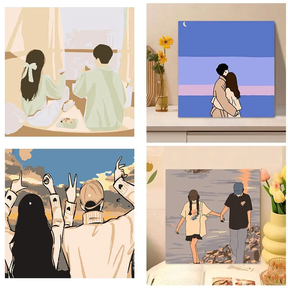 Lovers Cartoon Hand Painted Oil Filling DIY Digital Painting Styles Memorial Gift Oil Choose Day Simple Variety Painting C7J4